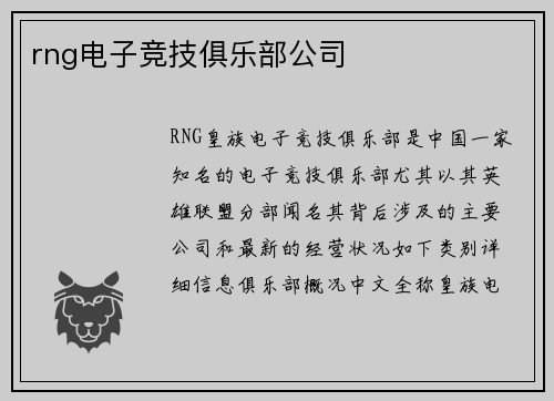 rng电子竞技俱乐部公司